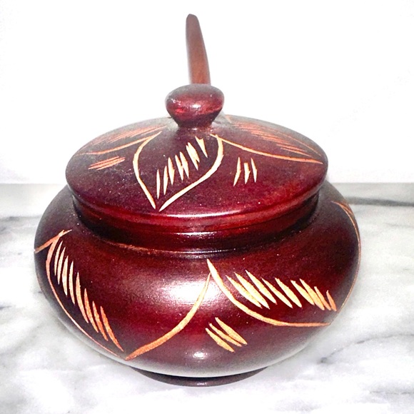 Handcrafted Wooden Japanese Style Sugar or Spice Bowl with and Lid Spoon Carved - Picture 3 of 11